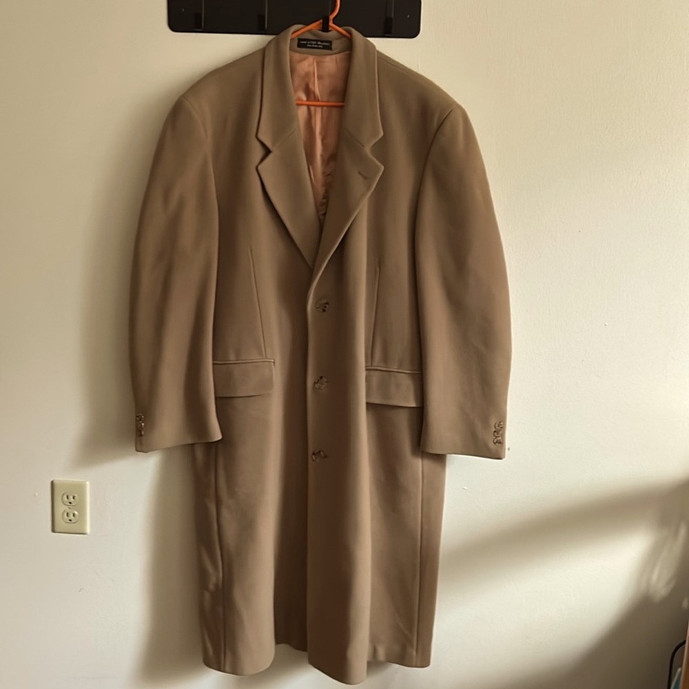 Allyn Saint George Vintage Cashmere Blend Men's Camel  Overcoat Flap Pockets 46R